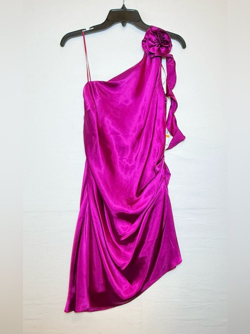 Morgan & Co. Fuchsia One-Shoulder Satin Cocktail Dress